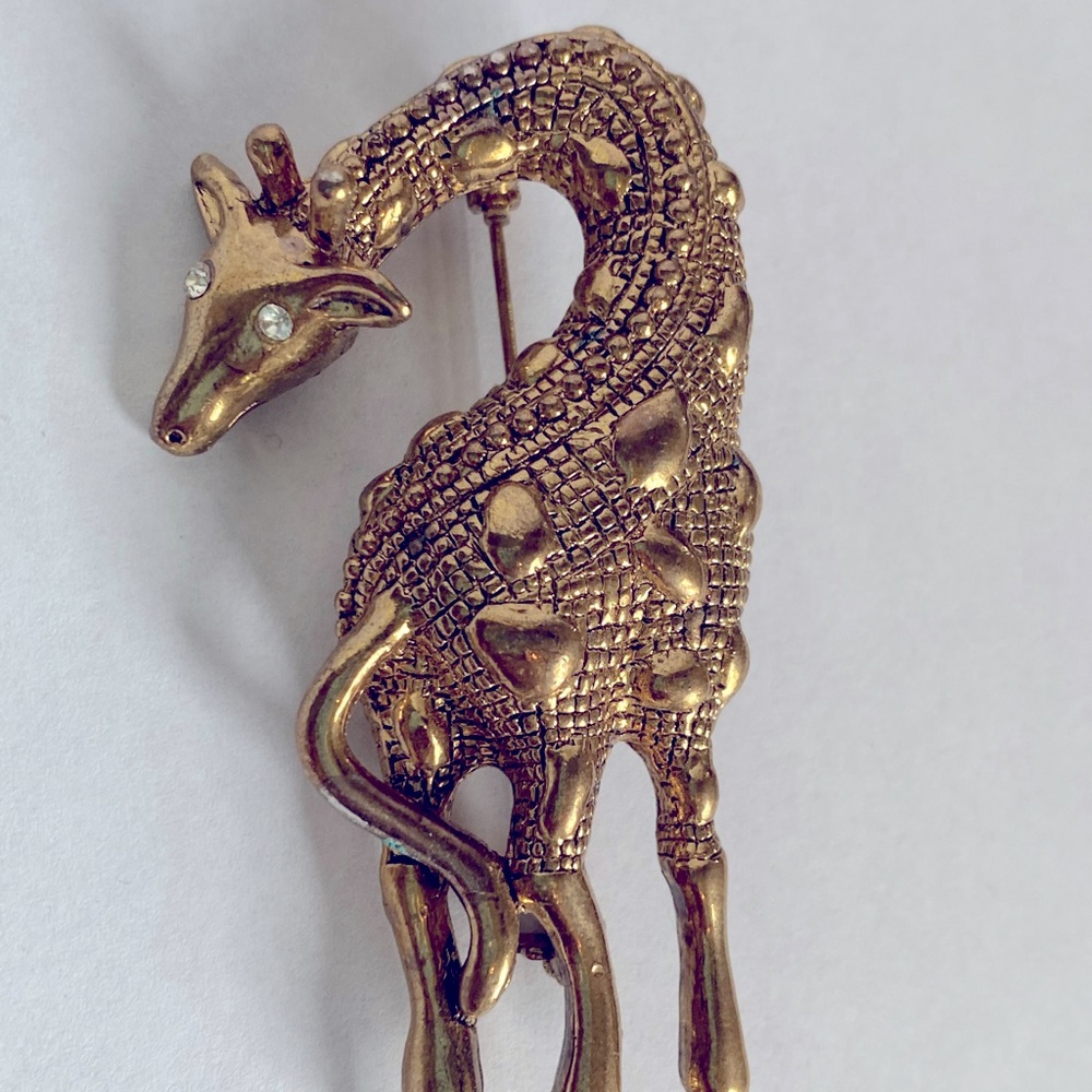 Vintage Giraffe Women’s Crystal Rhinestone Eyes Gold Tone Brooch Pin